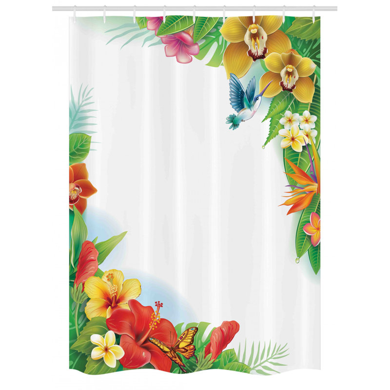 Tropical Floral and Hummingbird Polyester Shower Curtain with Hooks