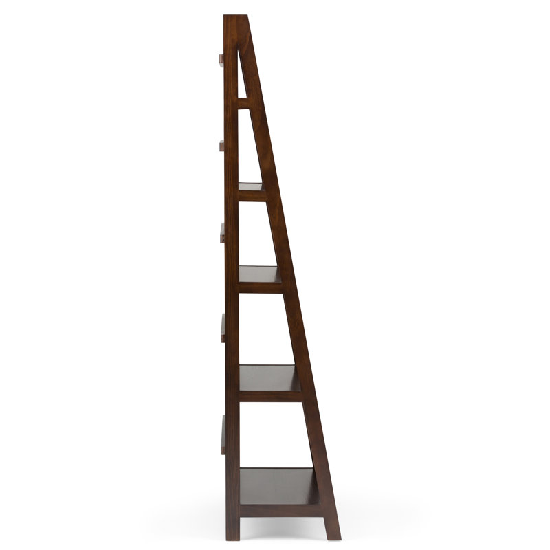 Brunette Brown Solid Wood 5-Shelf Ladder Bookcase