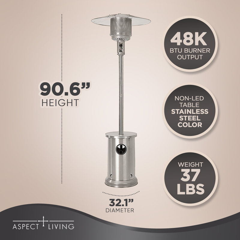 Tall Stainless Steel Outdoor Propane Patio Heater with Table