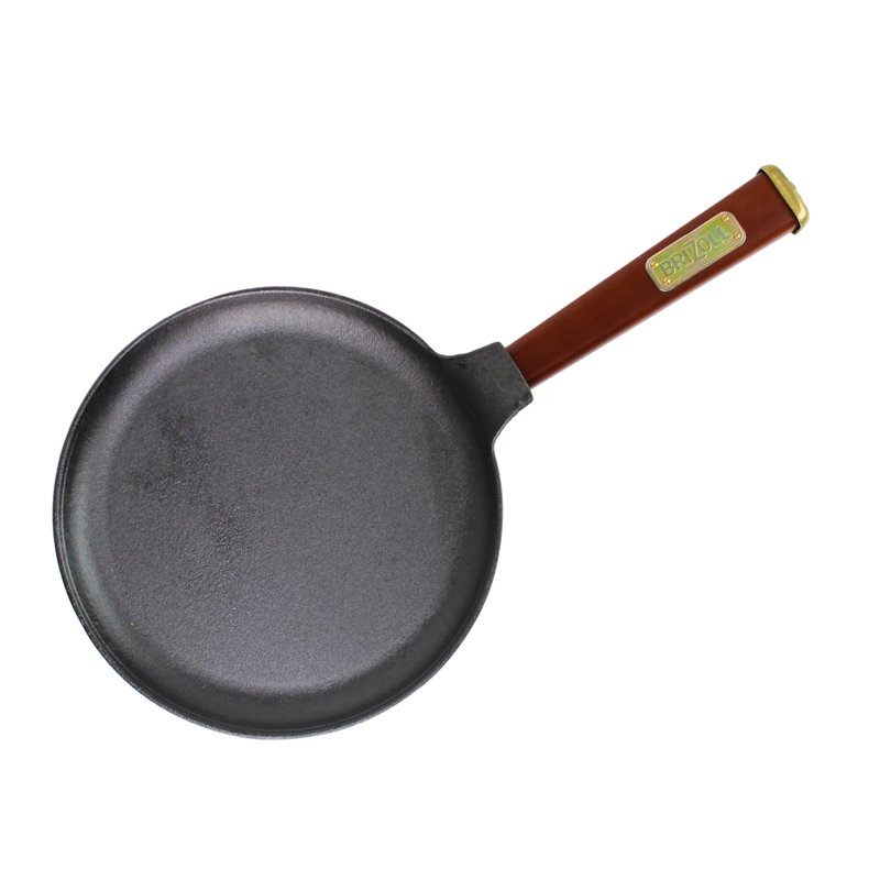 BRIZOLL 9.5" Seasoned Cast Iron Non-Stick Crepe Pan with Burgundy Handle