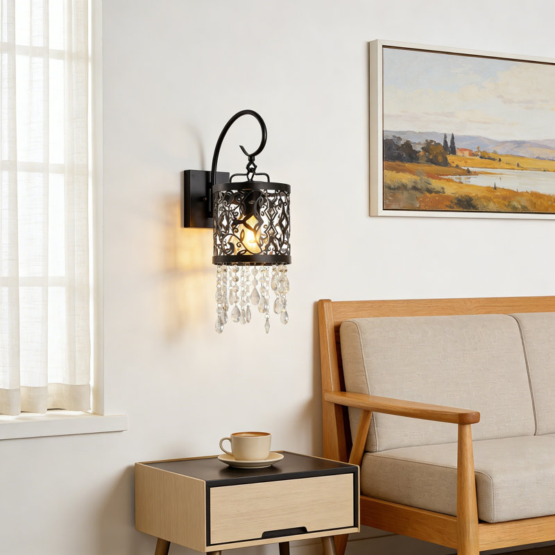 1-Light 16cm Dimmable Crystal Armed Sconce