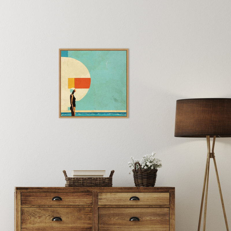 «Mid Century Pool» par Layla Oz, reproduction d'art sur toile encadrée, 22 X 22, Sylvie naturelle