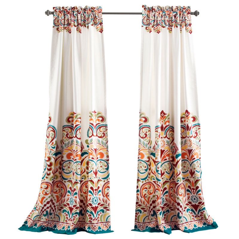 Clara Turquoise and Tangerine Bohemian Polyester Blackout Drapes