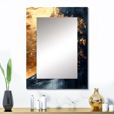 Gold Simplicity In Black African Tree III - Floral Decorative Mirror On Metal