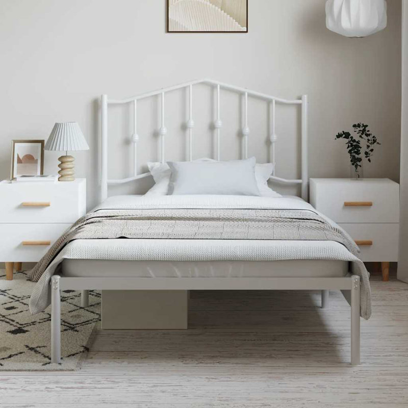 Camyria Metal Bed Frame, Sturdy Steel, No Mattress, Twin XL, White