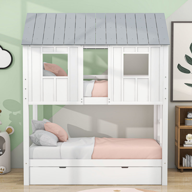 Drumsough Kids Twin Over Twin Bunk Bed with Trundle