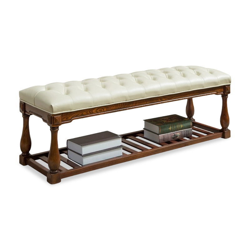 White  Vintage Upholstered Storage Bedroom Leather Long Bench