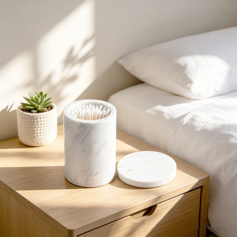 Pot en marbre blanc naturel avec couvercle, pot de rangement décoratif pour meuble-lavabo pour boules de coton, écouvillons et accessoires de salle de bain