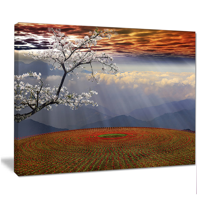 « magnifique champ fleur à coucher du soleil », impression sur toile tendue, H 12 po x l 20 po