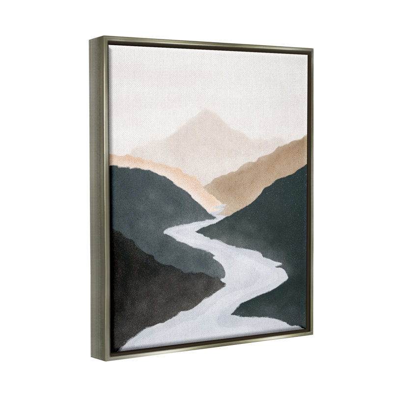 «Flowing River Nature Landscape Foggy Distant Mountain» par JJ Design House LLC - Peinture, H 31 po x l 25 po x P 1,7 po