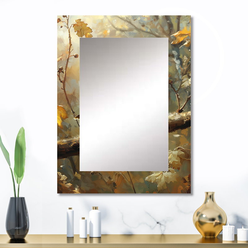 Mignon oiseau moineau sur une branche tombée - grand miroir mural oiseau, miroir décoratif jaune, impression d'art en métal