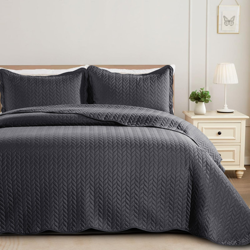 Ensembles de couvre-lit simple en relief élégants avec literie en microfibre matelassée douce, Gris anthracite