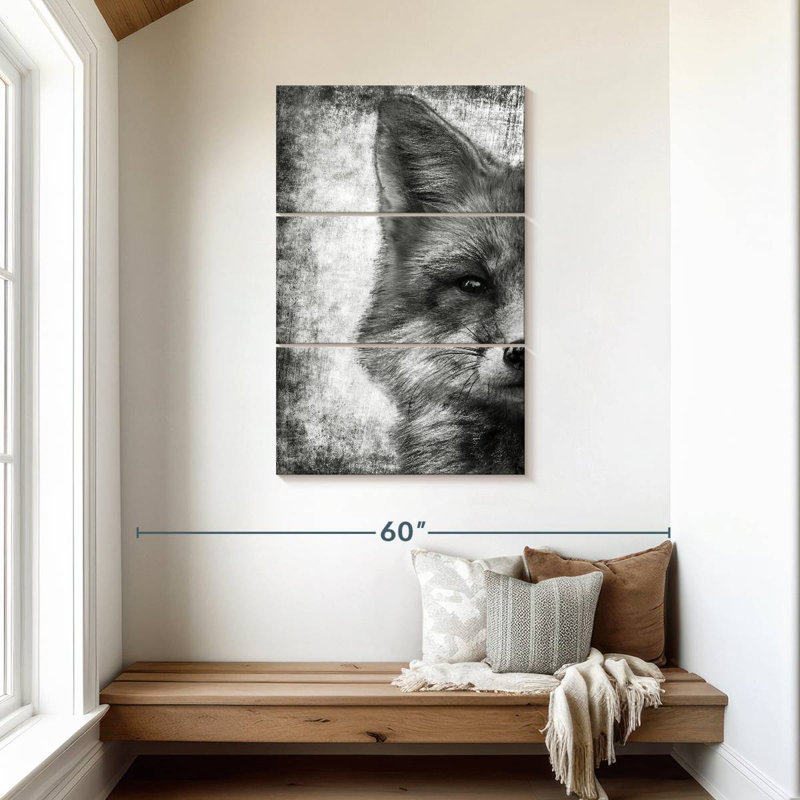 Visage de renard noir et blanc 3 pièces, H 45 po x l 28 po x P 1,25 po