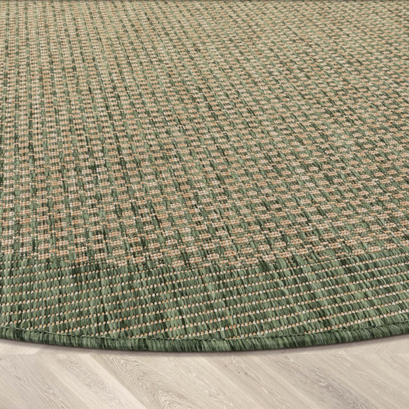 Green Round Synthetic Flat-Weave Outdoor Area Rug