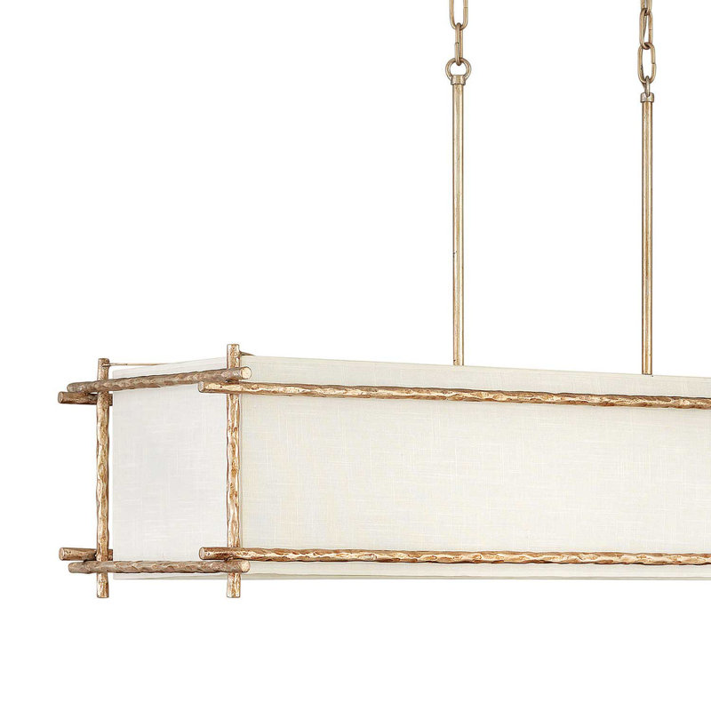 Champagne Gold 6-Light Chandelier with Off-White Textured Shade