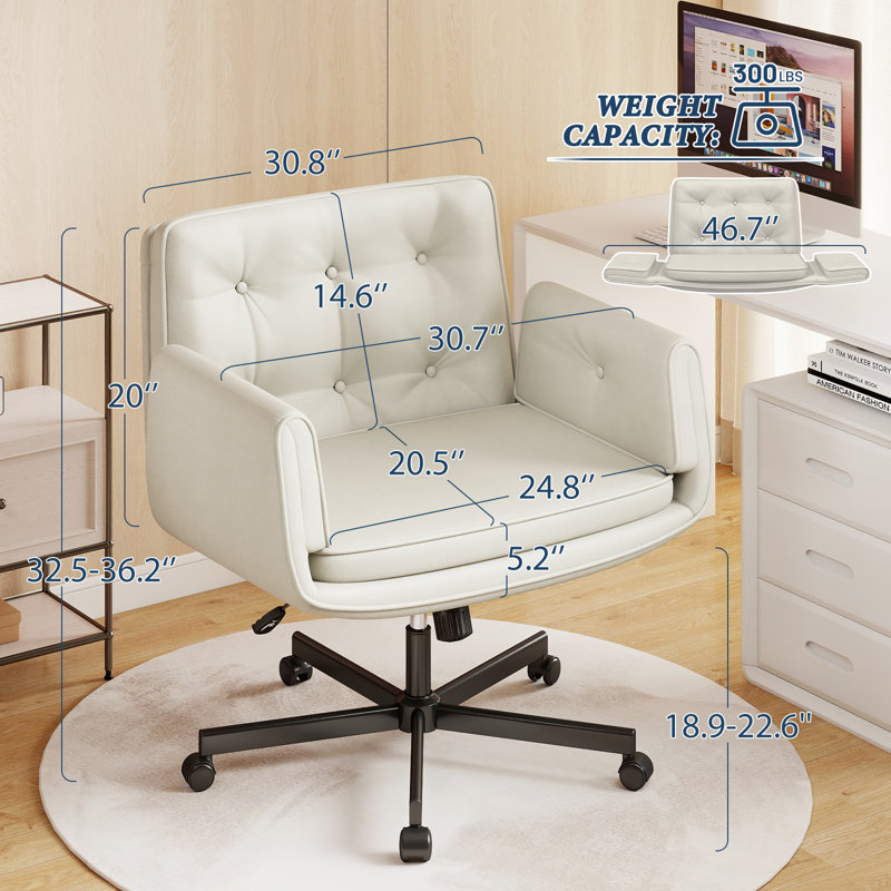 Criss Cross Office Chair with Adjustable Armrests and Wheels, Comfy Swivel Computer Office Desk Chairs for Home Office, Make Up, Bedroom