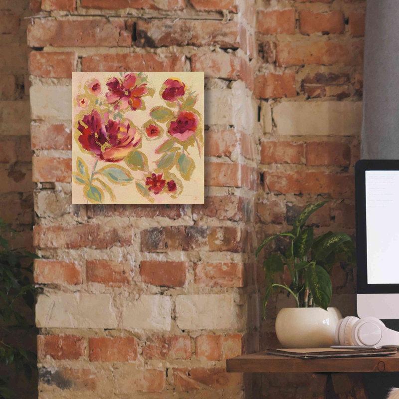 «Gilded Loose Floral I» par Silvia Vassileva, art mural sur toile, H 12 po x l 12 po x P 0,75 po