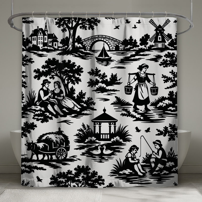 Rideaux de douche noirs et blancs, L 70 po x H 84 po