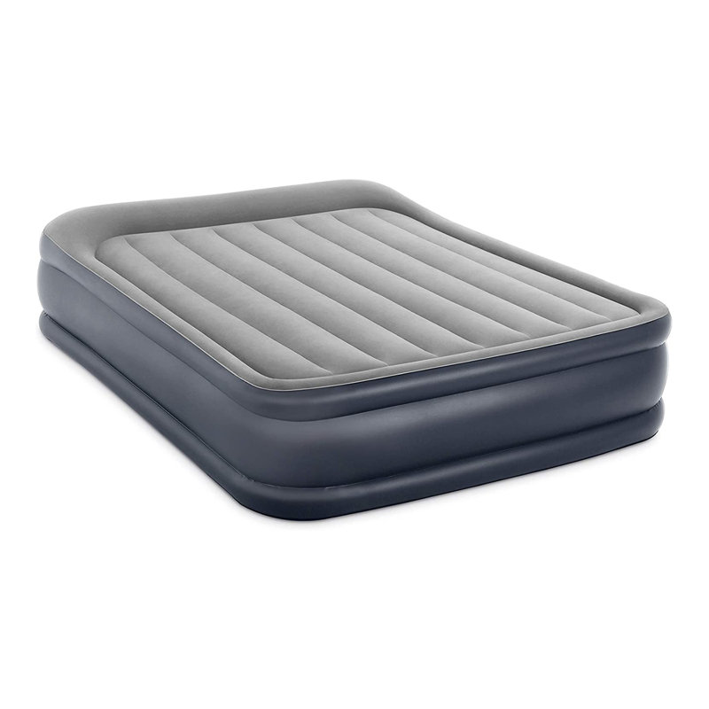 Queen Size Gray and Black Raised Air Mattress with Built-in Pump