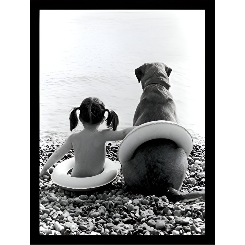 " Girl With Dog Cute Friendship ", 18.5" H x 14.5" W x 1.25" D, Black Framed Paper