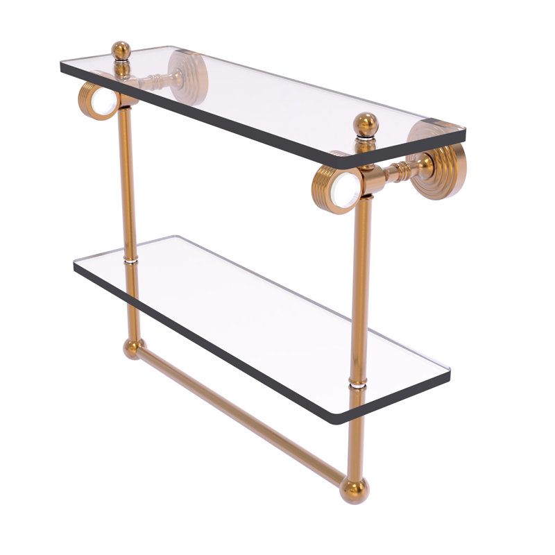 Jarrell 2 Piece Glass Tiered Shelf with Towel Bar, 13" H x 16" W x 5.12" D, Brushed Bronze