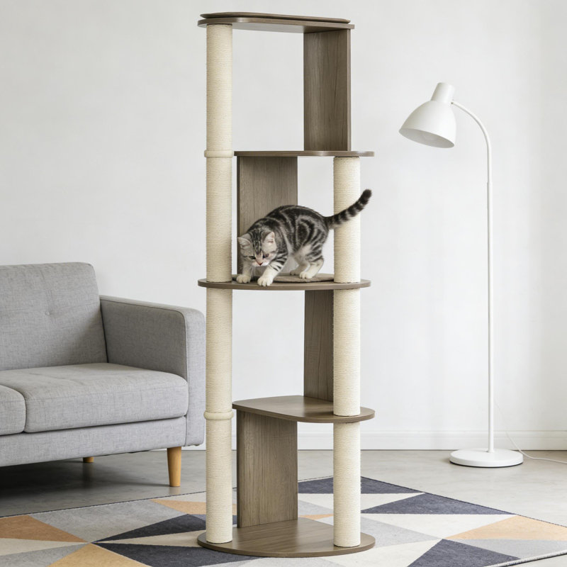 Grand arbre à chat et tour d'angle pour chat, Brun muscade / blanc