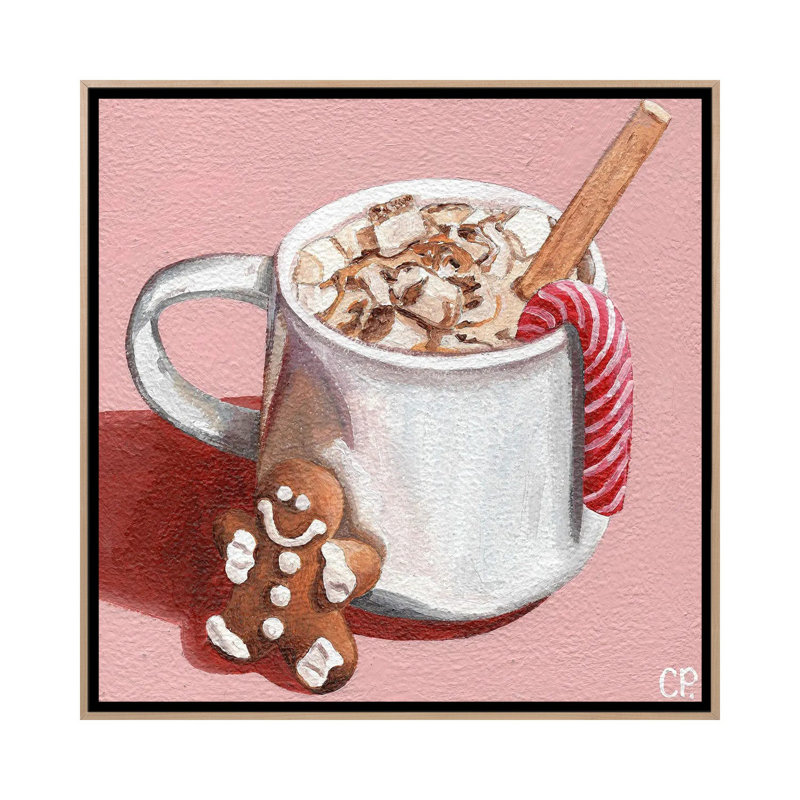 Festive Hot Choc - reproduction d'art murale - toile encadrée, Cadre flottant sans passe-partout, Beige, H 18 po x l 18 po