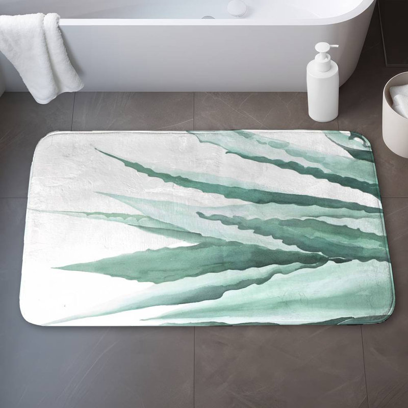 Watercolor agave plant Bath Mat with Non-Slip Backing - Quick Dry Memory Foam Bathroom Rug - Absorbent - Modern Plush Spa-Style - Machine Washable