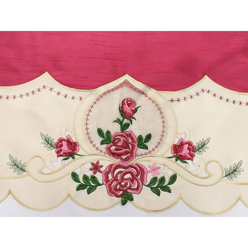 Floral Ruffled Kitchen Curtain, Burgundy