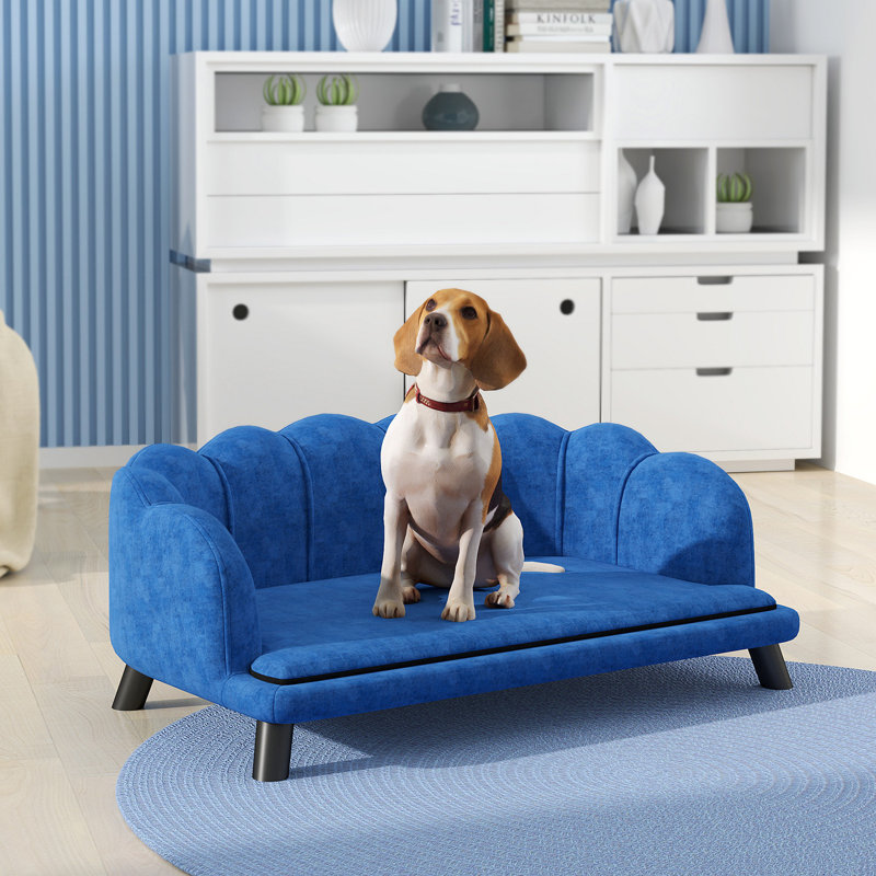 Grand canapé pour chien en velours avec coussin en mousse Pawhut, Bleu