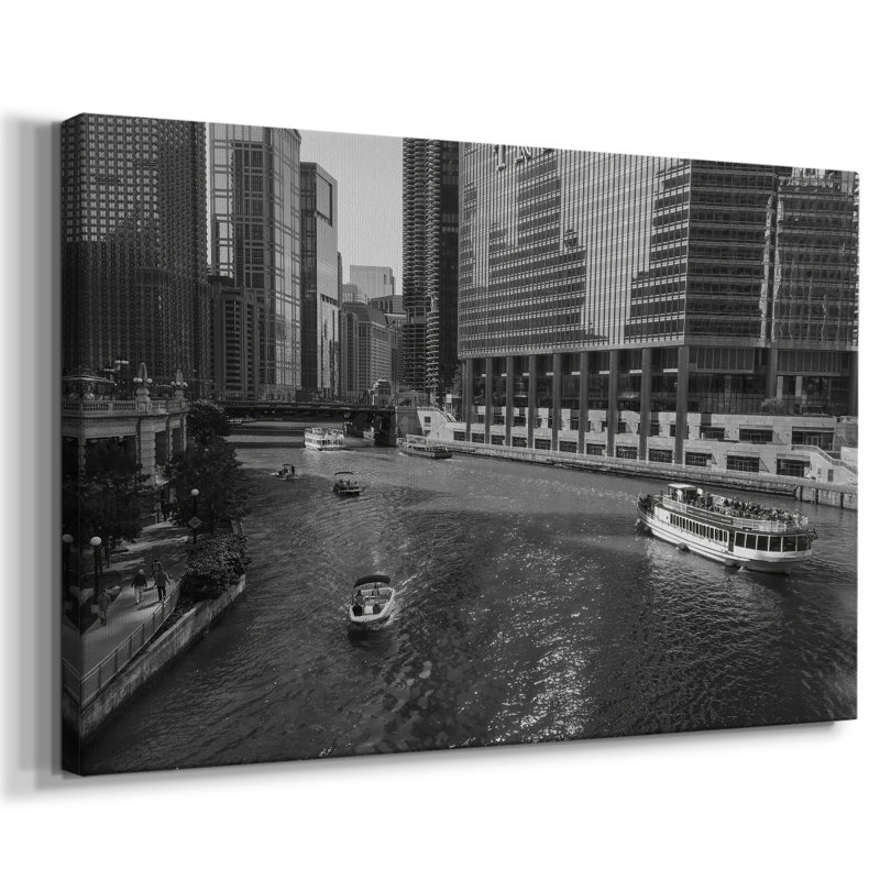 Vintage Chicago River sur impression sur toile, H 24 po x l 36 po x P 1,5 po