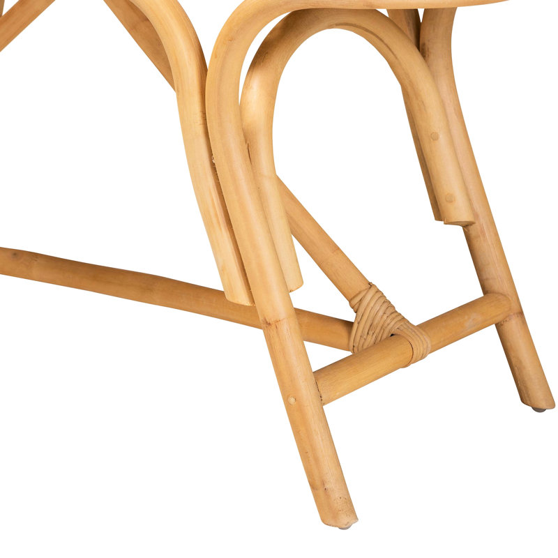 Banc d'appoint moderne de style bohémien moderne avec assise ovale, ornements tissés, pièces de support triangulaires et pieds en angle, agencement de couleurs brunes, profondeur de produit de 14,63 po, largeur de 39,16 po, 18,03 po