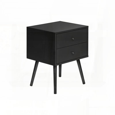 Black Laminate Accent Table with 2 Drawers – Modern, 24"H