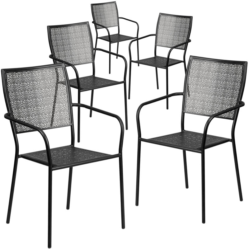Fauteuil de patio intérieur / extérieur en acier à dossier carré Oia, Noir