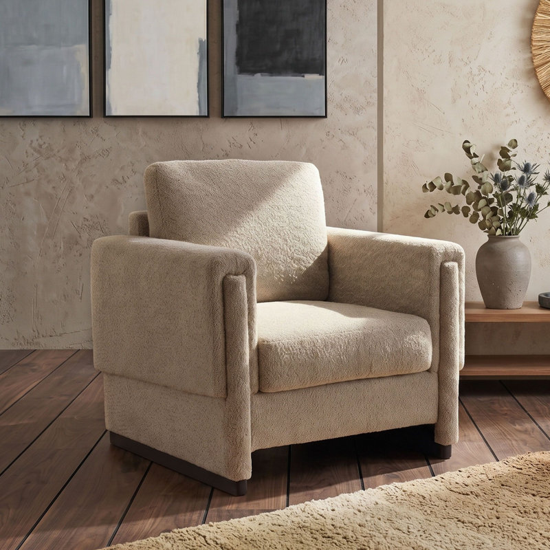 Fauteuil d'appoint rembourré à accoudoirs carrés, Brun