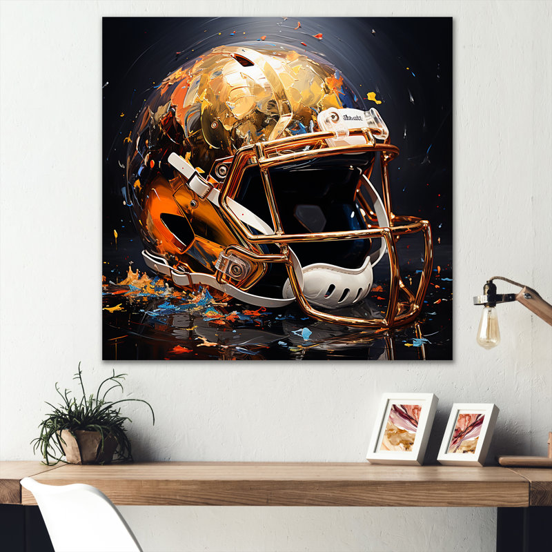 Casque de football américain doré - art mural de football sportif, Toile tendue, H 36 po x l 36 po x P 1,5 po