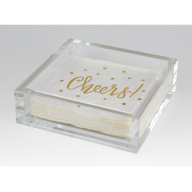 Porte-serviettes plat lucite cocktail, H 2 po x l 6 po x P 6 po, Doré