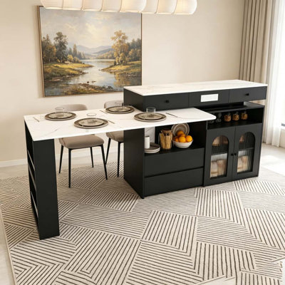 Kitchen Island with Extendable & Rotating Table