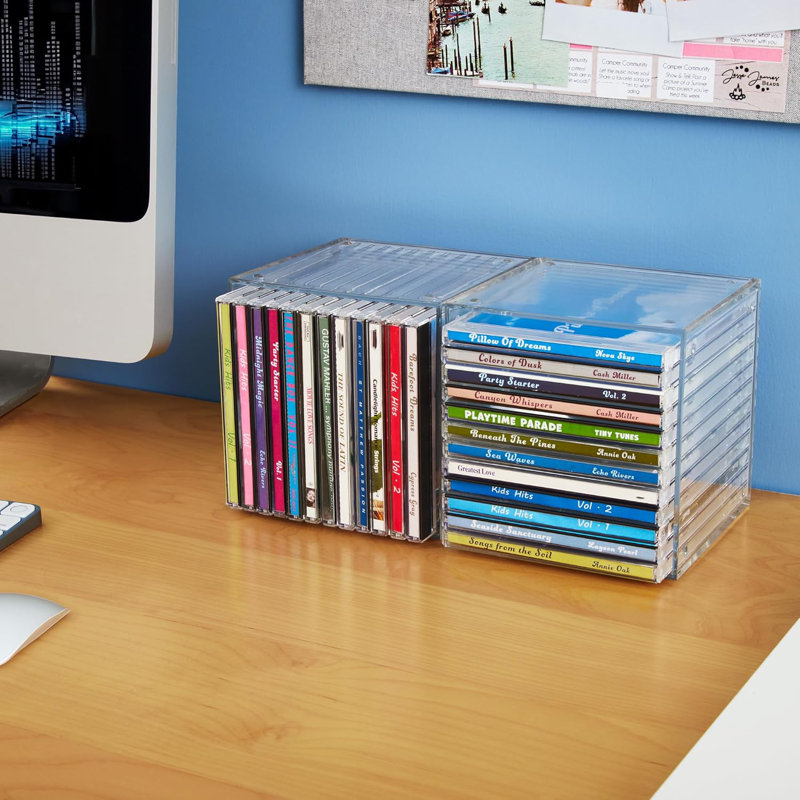 Ensemble de rangement pour CD en plastique transparent sans BPA fabriqué aux États-Unis - rangement empilable pour 24 CD