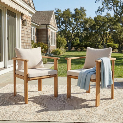 Chaises de patio modernes, ensemble rembourré en bois d'acacia pour les repas en plein air