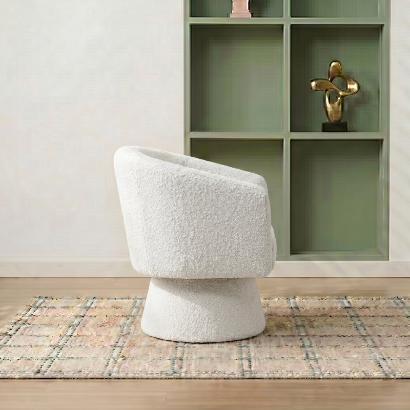Caleigha Upholstered Swivel Barrel Chair, White Polyester
