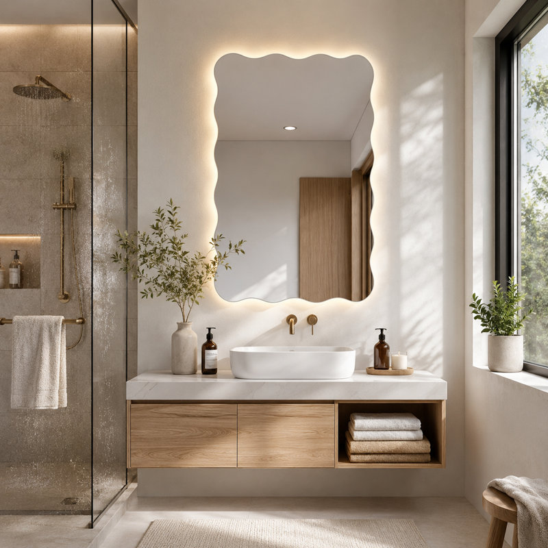 Miroir de salle de bain Scalloped Wavy Led Backlit, 35.8" x 24"