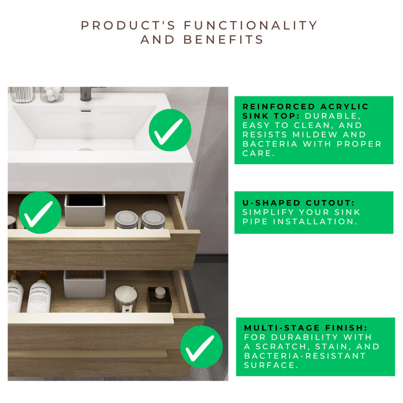 Platte 29.5'' Single Bathroom Vanity with Acrylic Top, Light Oak