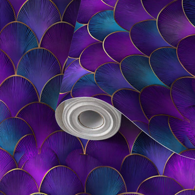 Papier peint auto-adhésif à motif géométrique, holographique, cyan, violet, auto-adhésif et amovible 17,7 po x 118 po (45 x 300 cm)