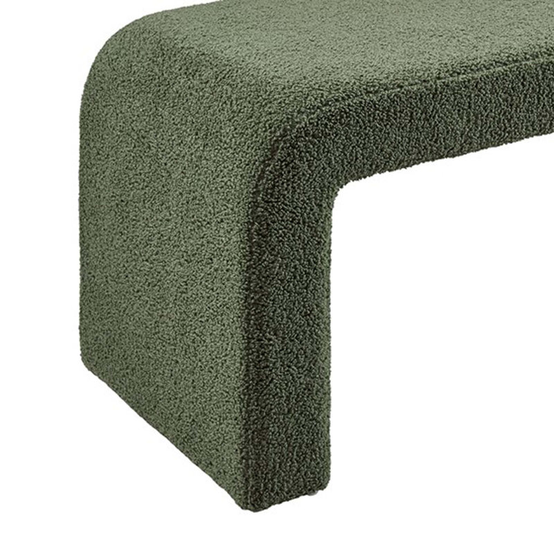Green Boucle Upholstered Waterfall Bench 52" Wide