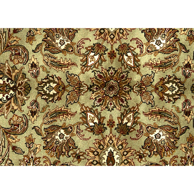 Hand Knotted Wool Oriental Area Rug in Green And Ivory
