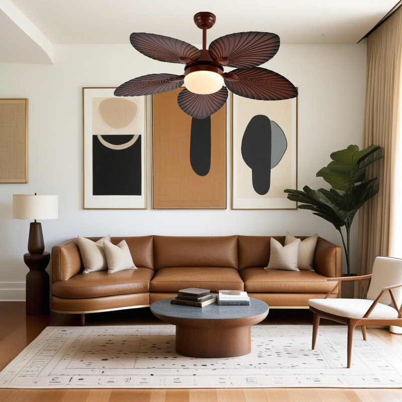 52 Inch American Style Led Tri Color Dimming Fan Light With Remote Control