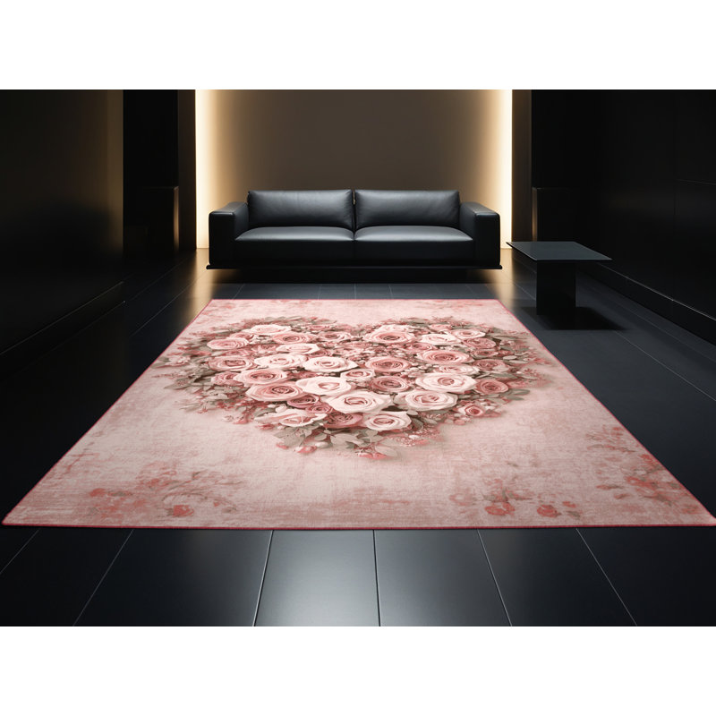 Machine Washable Dreshertown Valentines Modern & Contemporary Abstract Rug in Pink – Rose Binding, 3x5