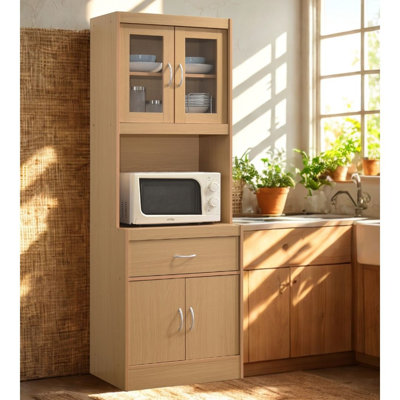 Kitchen Cabinet 22.7 inch Wide Freestanding China Display Hutch with Storage, Microwave Shelf and Utensil Drawer, by L