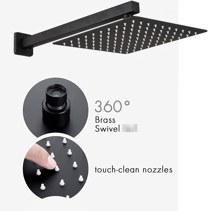 Douche de pluie en laiton noir mat avec soupape de dérivation, douche à main et inverseur du système de protection contre les variations de l'eau, fonction à température constante